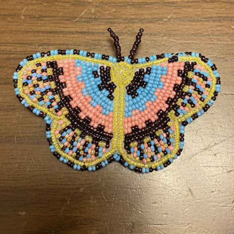 Blue and Peach Butterfly Beaded Barrette