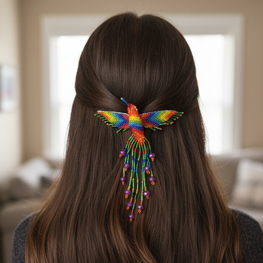 Multicolour Hummingbird Barrette with Fringes