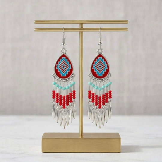 Southwestern Fringe Drop Earrings(Red)