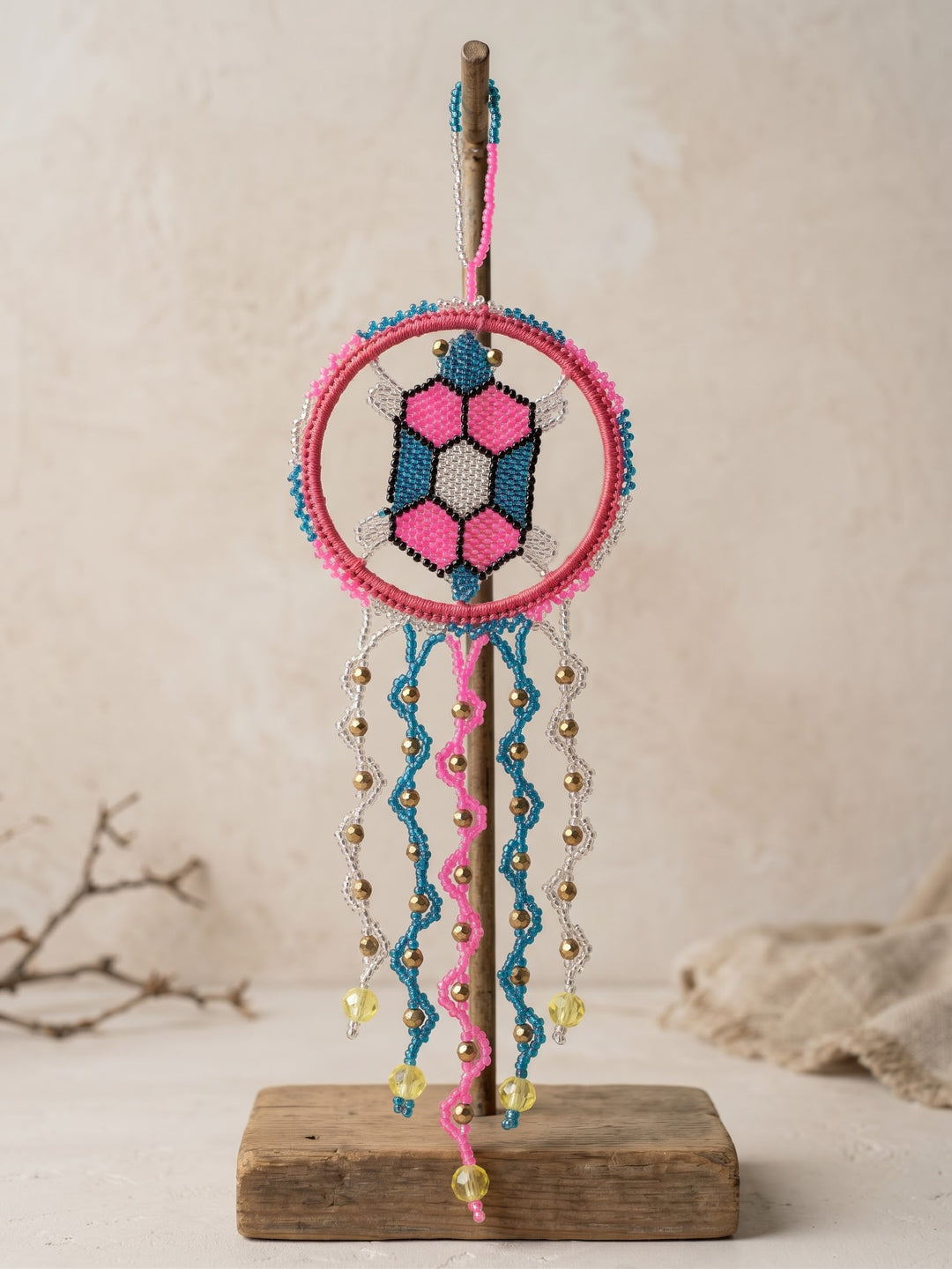 Blue and Pink Beaded Turtle Ornament