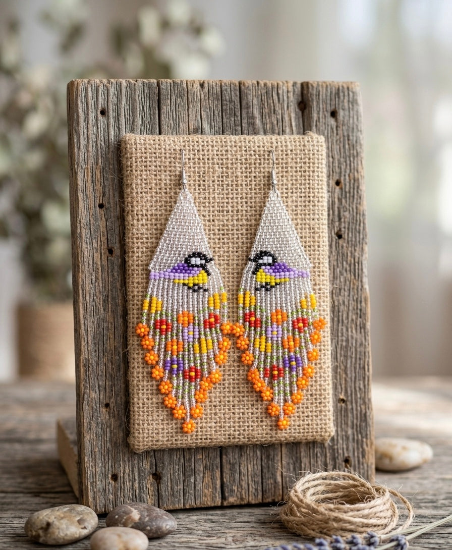 Bird Fringe Earrings (Silver)