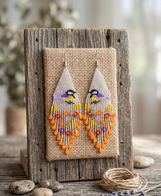 Bird Fringe Earrings (Silver)