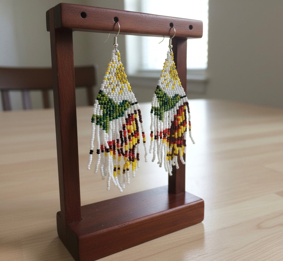 White Sky Dancer Beaded Earrings