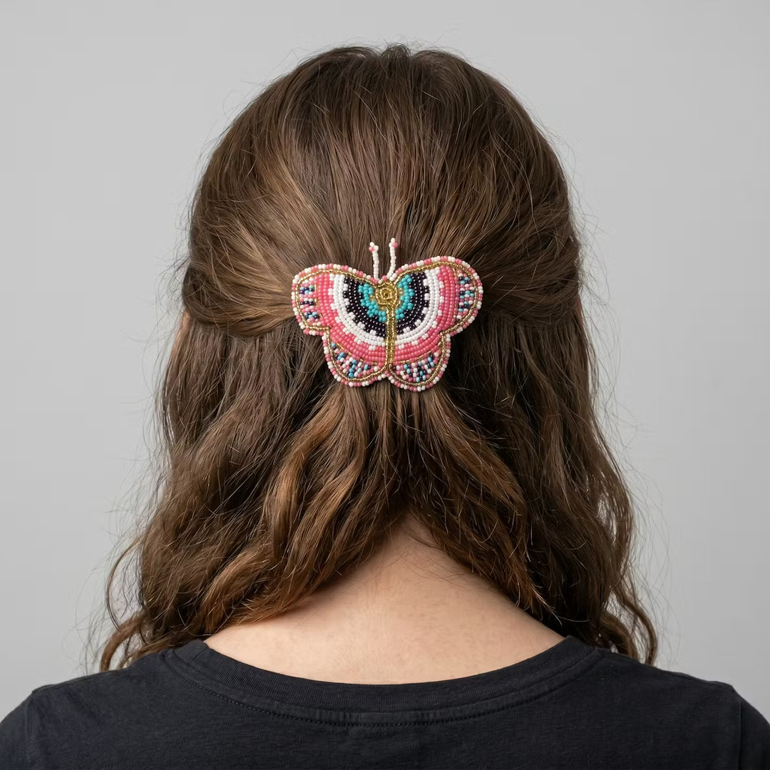 Peach Butterfly Beaded Barrette