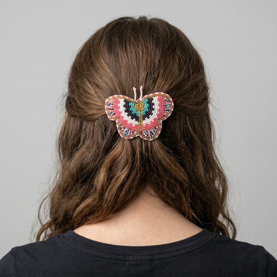Peach Butterfly Beaded Barrette