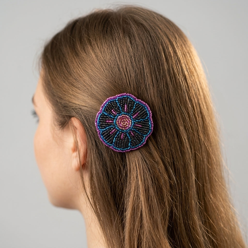 Golden Beaded Flower Barrette