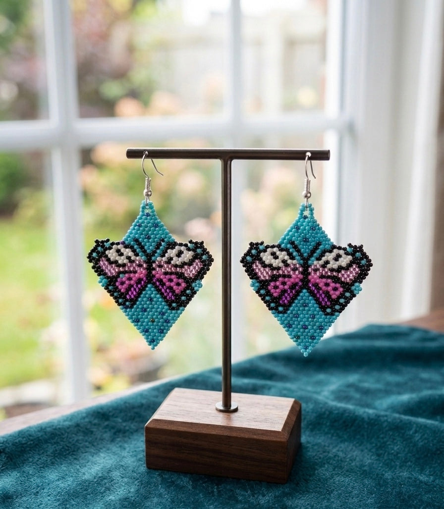 Butterfly Beaded Earrings (Turquoise)