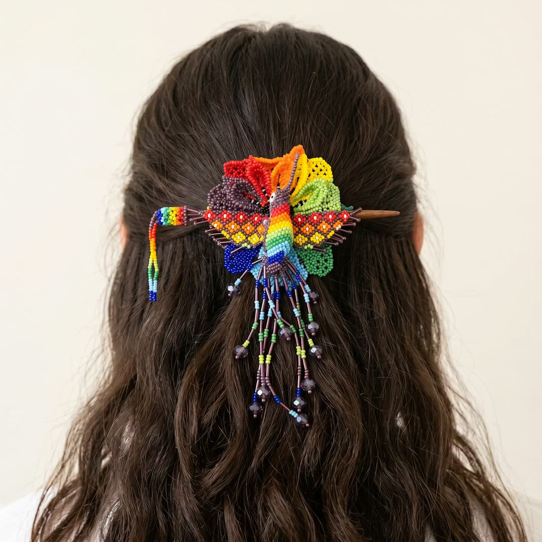 Maple Blossom Hummingbird Beaded Hair Stick Barrette Purple