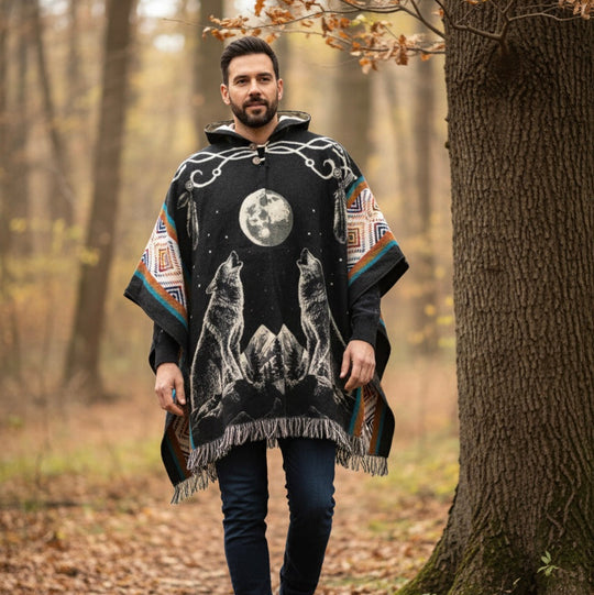 Howling Wolf Wool Poncho