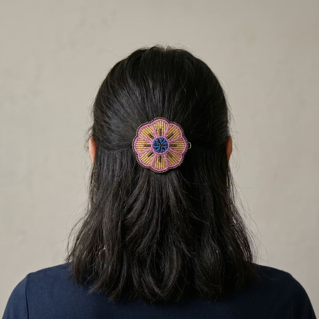 Golden Beaded Flower Barrette