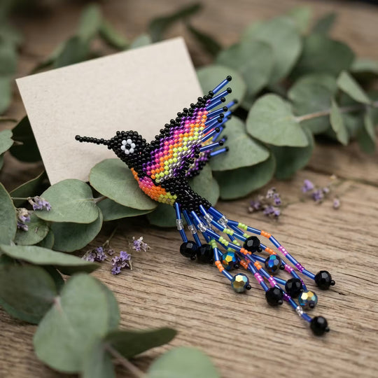 Black and Blue Beaded Humming Bird