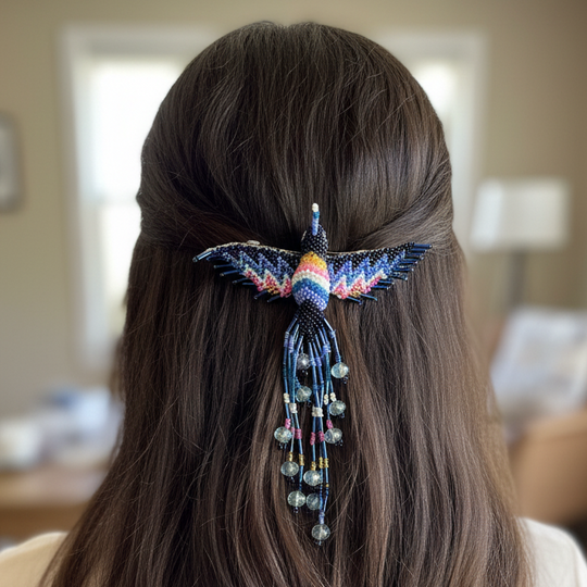 Yellow /black Hummingbird Barrette with Fringes
