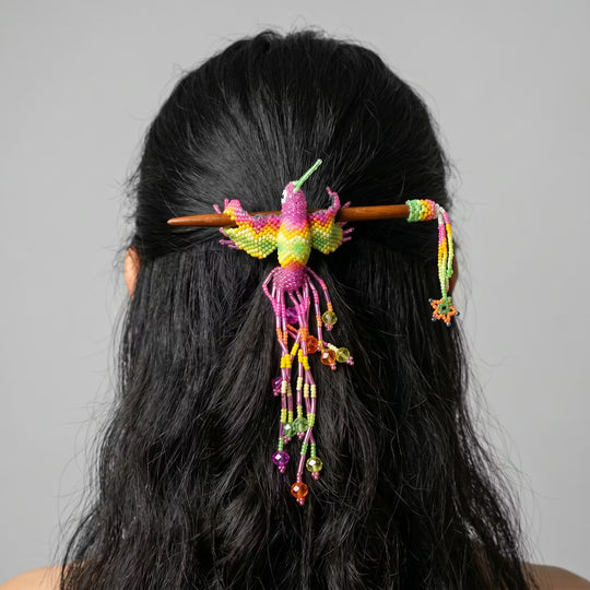 Pink Hummingbird Beaded Hair Stick