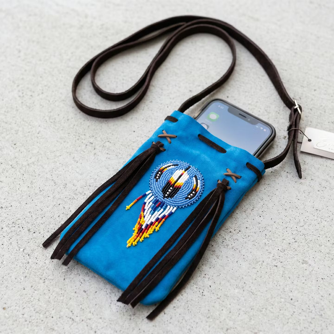 Beaded Suede Phone Pouch ~ turquoise