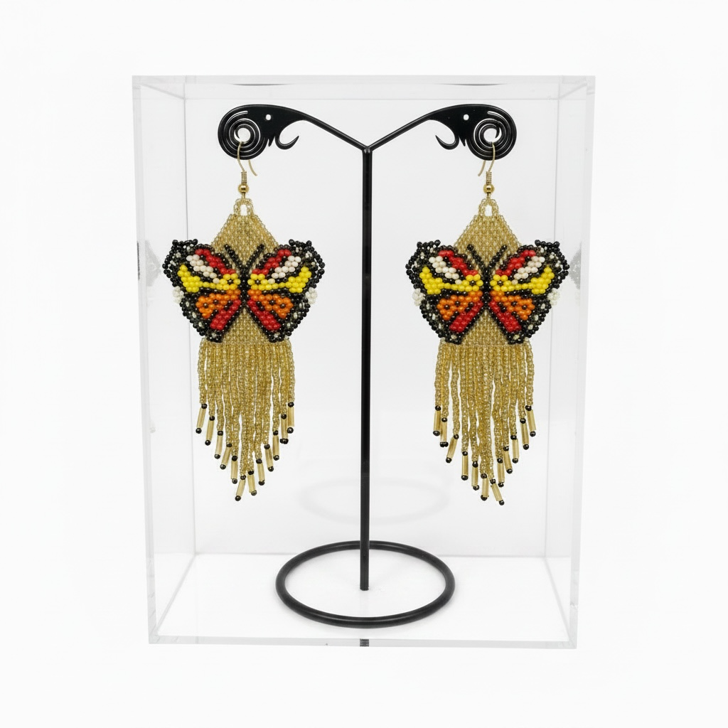 Gold Beaded Dancing Wing Earrings