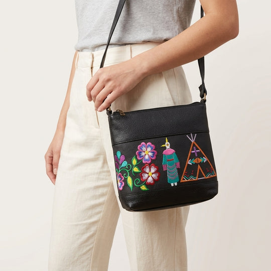 Heritage Tipi Embroidered Leather Crossbody Bag