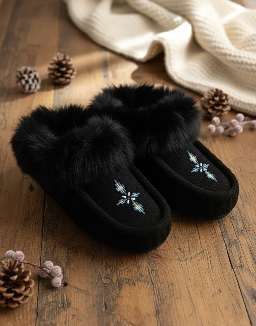 Moccasins with Beadwork (Size 6)