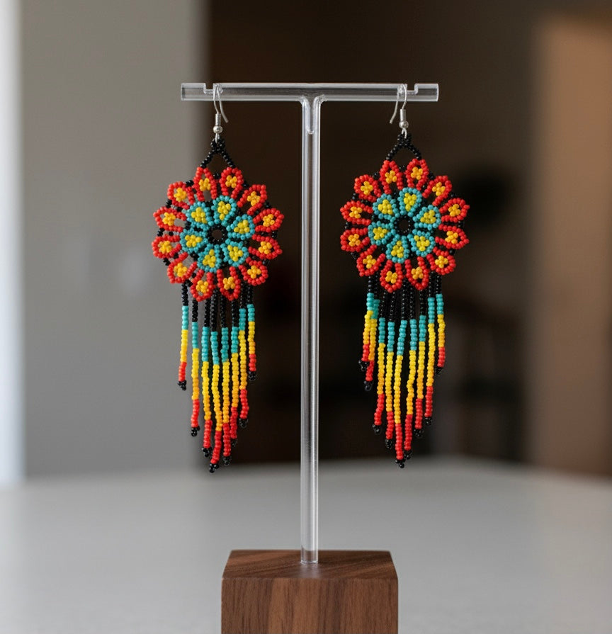 Turquoise Flower beaded Earrings