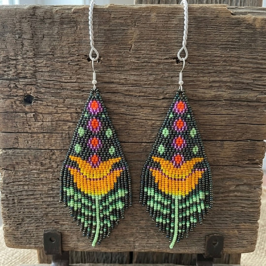 Green Flame Blossom Drop Earrings