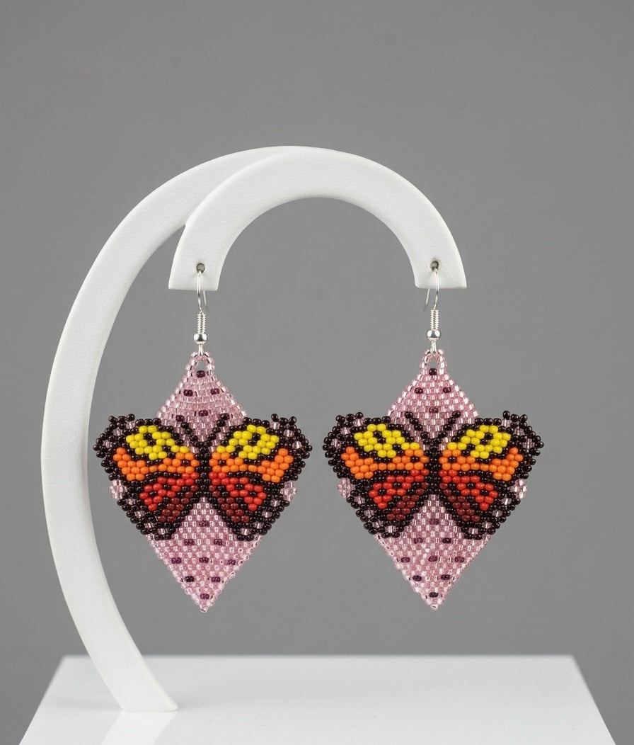 Butterfly Beaded Earrings (Pink)