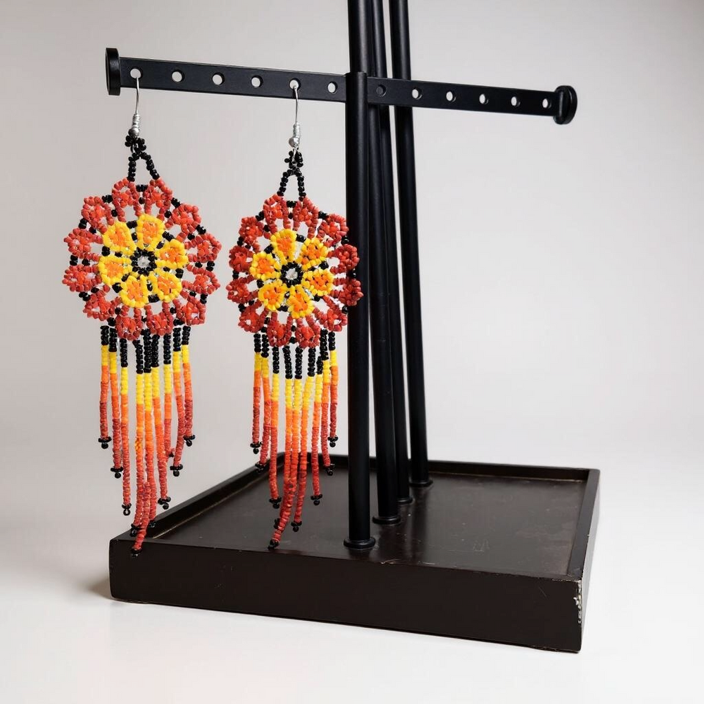 Red & Yellow Flower beaded Earrings