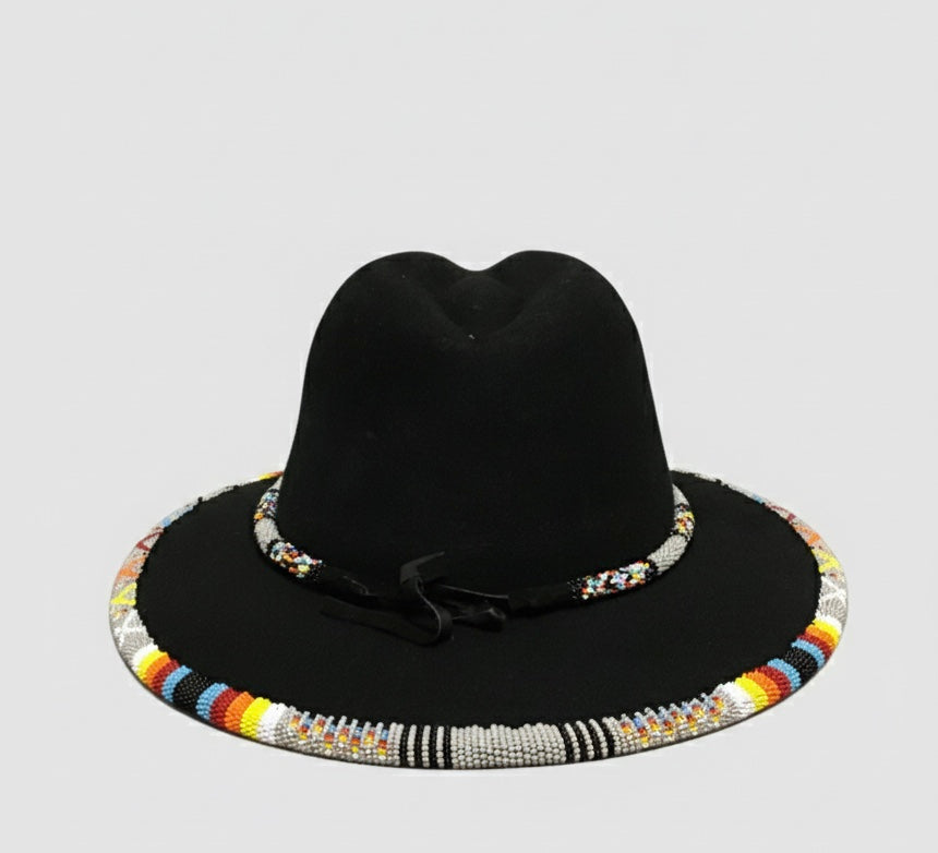 Size-58 Handmade Beaded Hat(Black)
