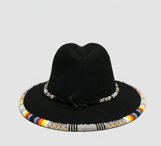 Size-58 Handmade Beaded Hat(Black)