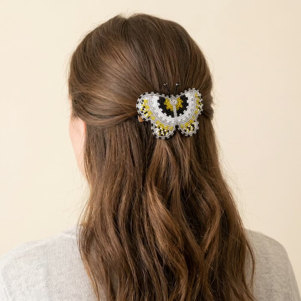 Silver Butterfly Beaded Barrette