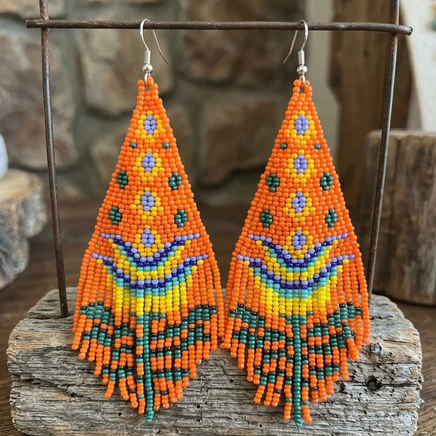 Orange Flame Blossom Drop Earrings