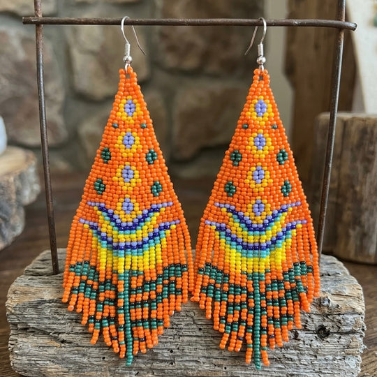 Orange Flame Blossom Drop Earrings