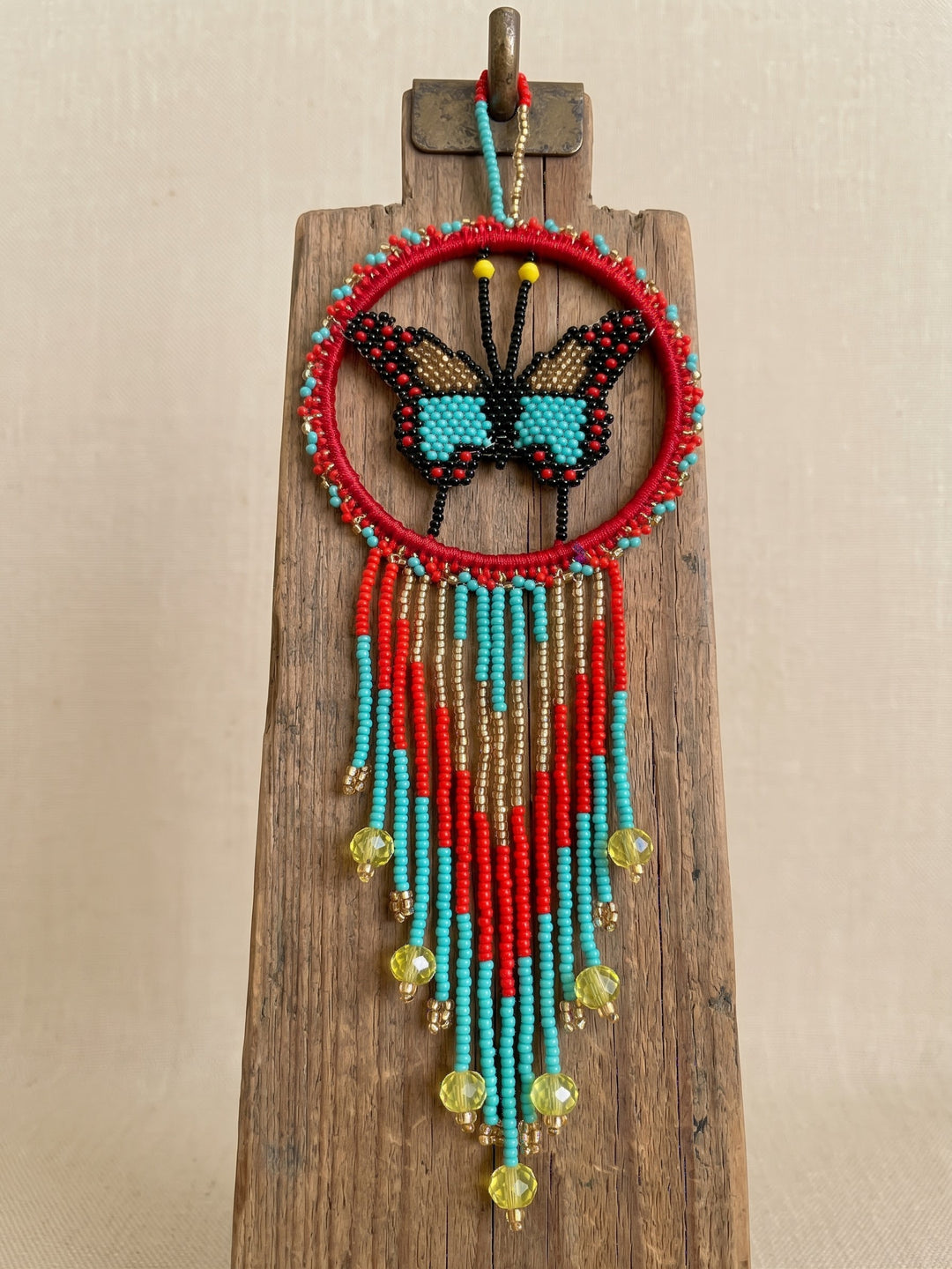 Red/ turquoise /gold Butterfly Dream Catchers