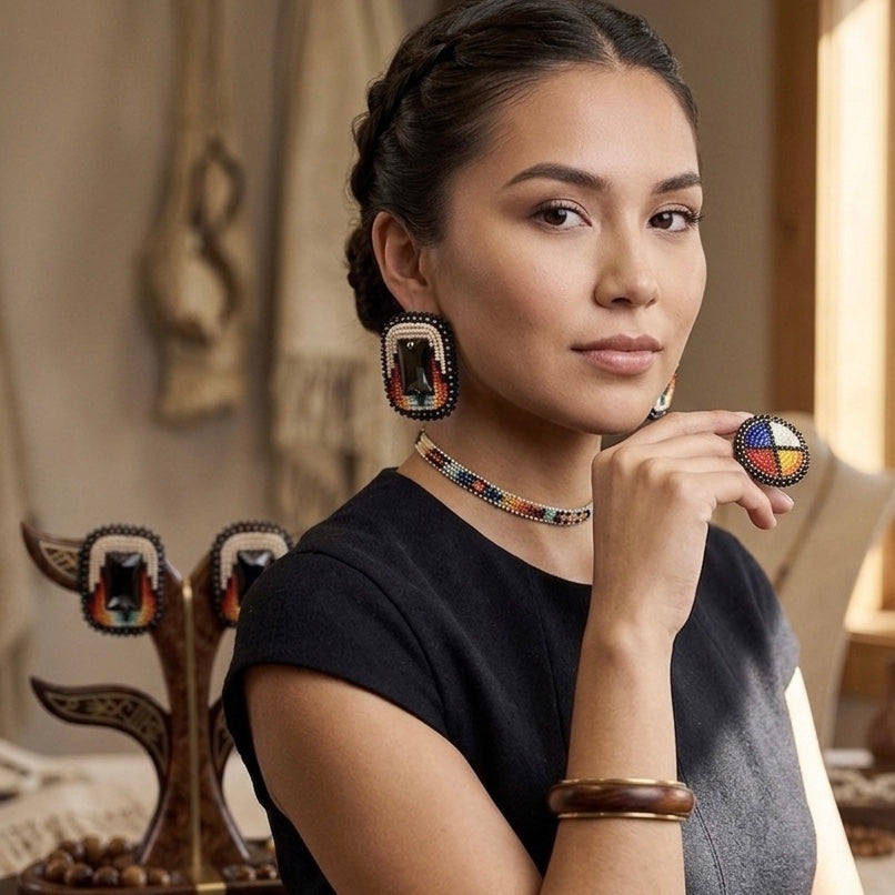 Square Beaded Halo Studs