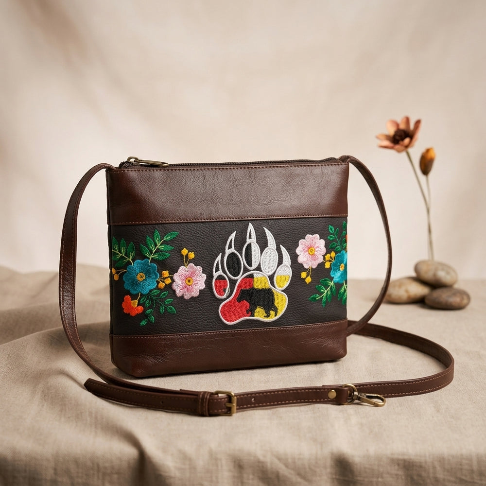 Bear paw Embroidered Leather Crossbody Bag