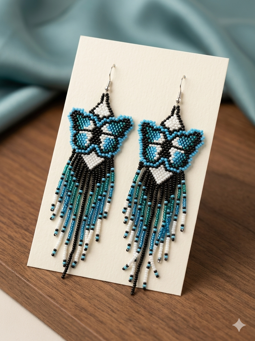OLDTRIBES Blue Beaded Dancing Wing Earrings