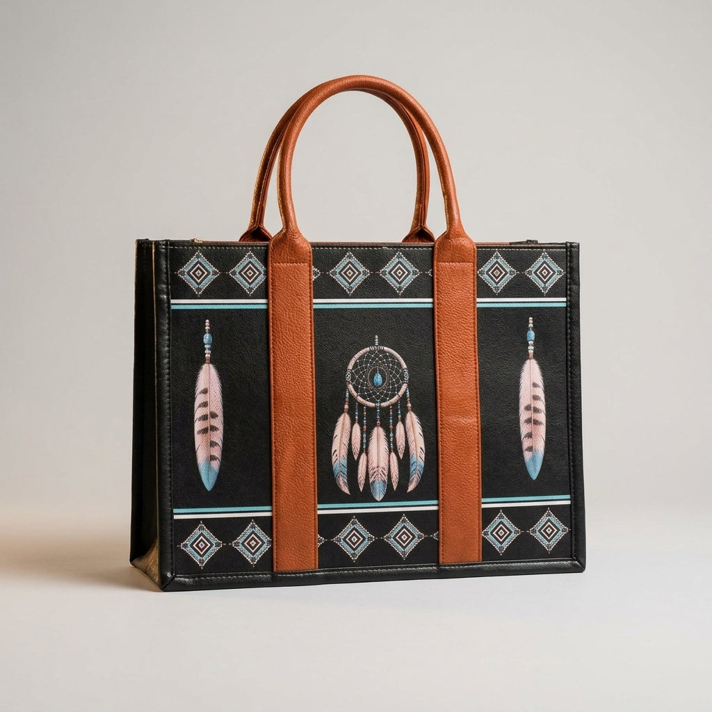 OLDTRIBES™  Leather Handbag (Feathers and Dreamcatcher)