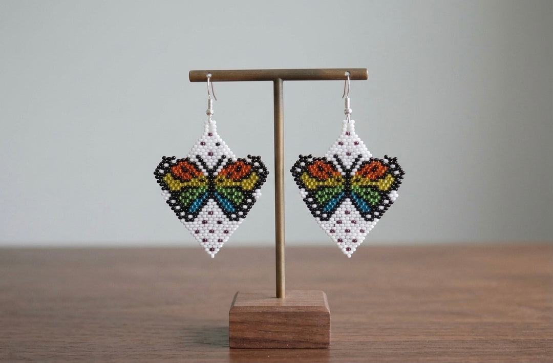 Butterfly Beaded Earrings (White)