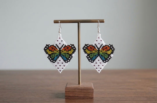 Butterfly Beaded Earrings (White)