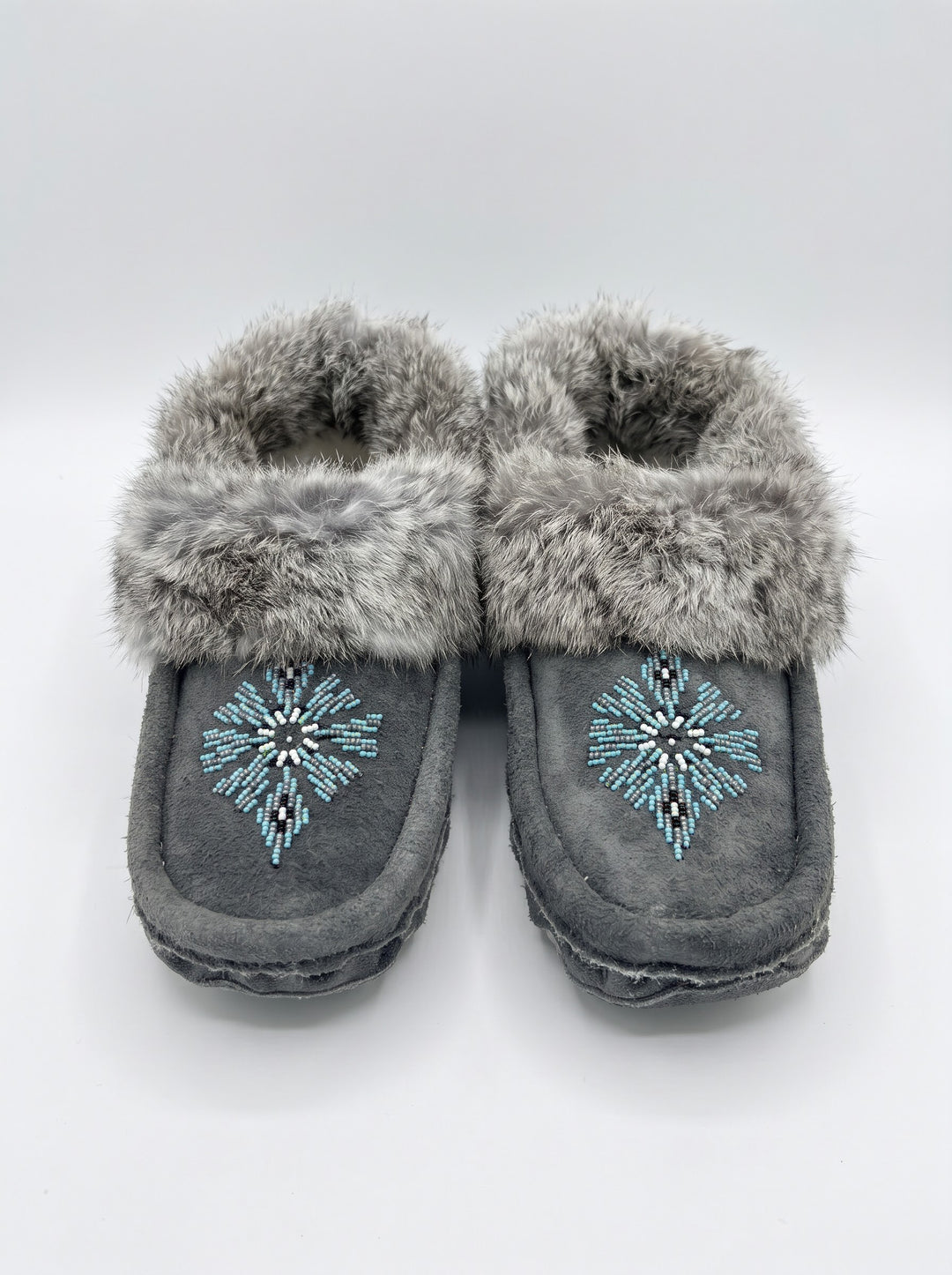 Grey Moccasins with Beadwork (Size 10)