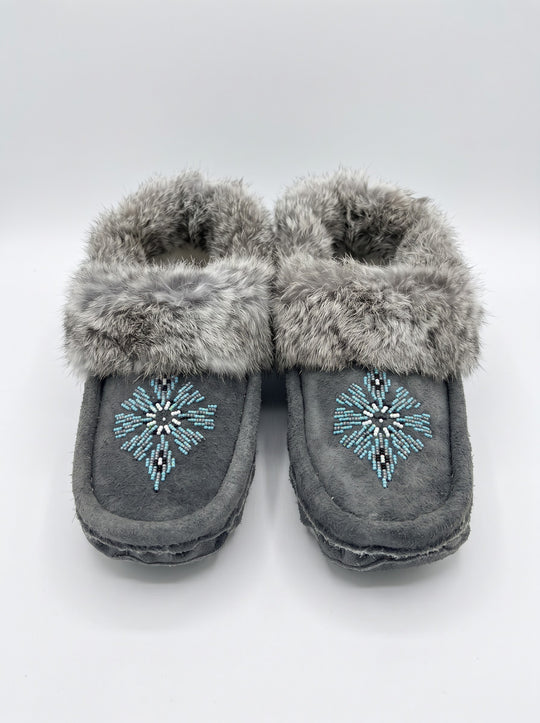 Grey Moccasins with Beadwork (Size 10)