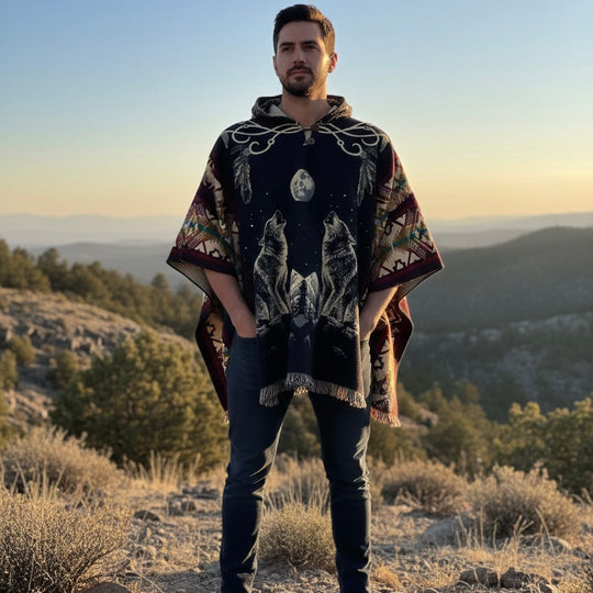 Howling wolf HandMade Wool Poncho