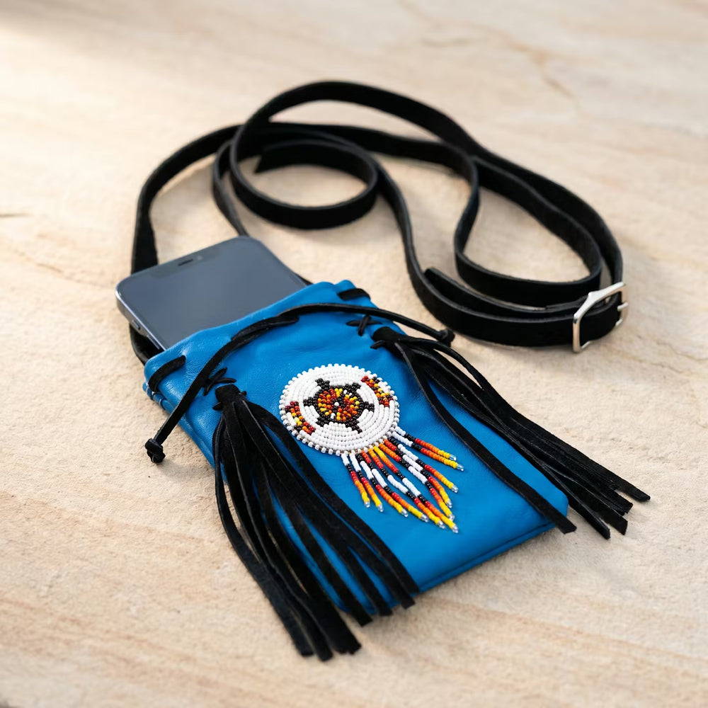 OLDTRIBES Beaded Suede Phone Pouch ~ turquoise