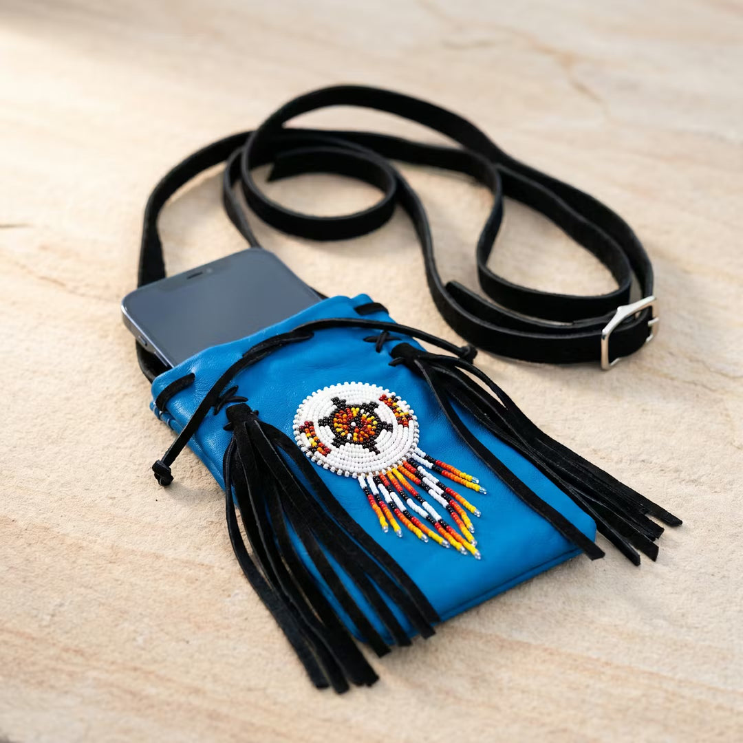 Beaded Suede Phone Pouch ~ turquoise