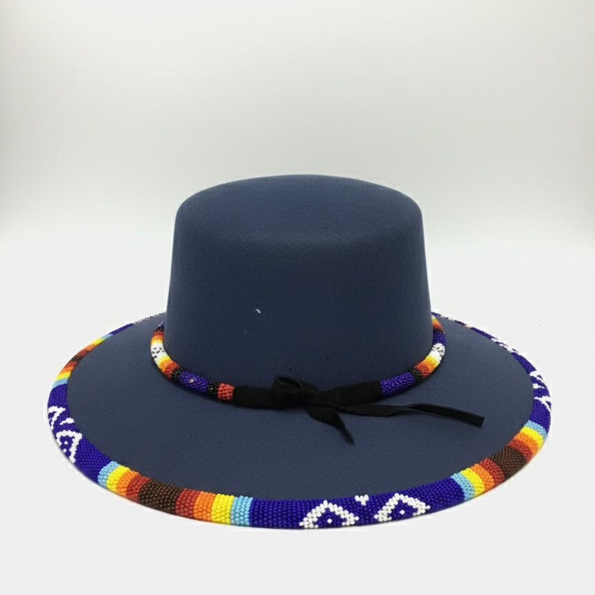 Size-56 Handmade Beaded Hat (BLUE)