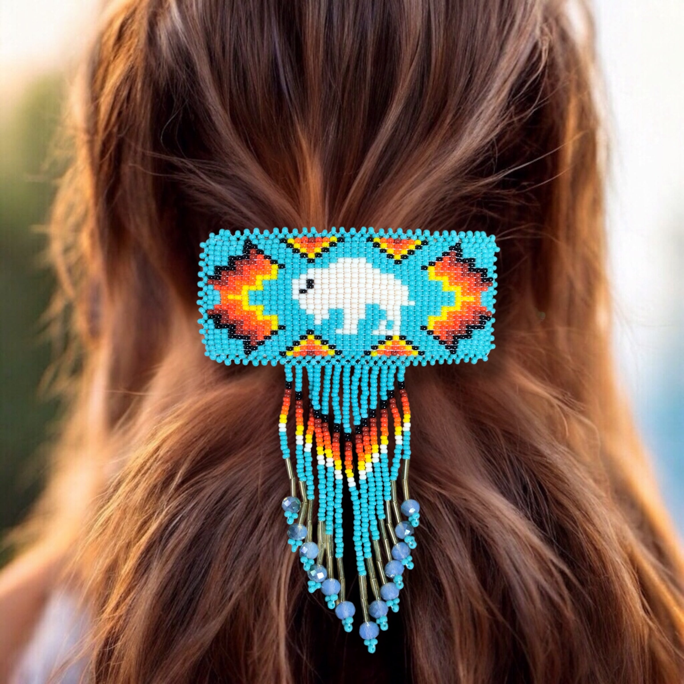 OLDTRIBES Rectangular Fringed Barrette - Turquoise