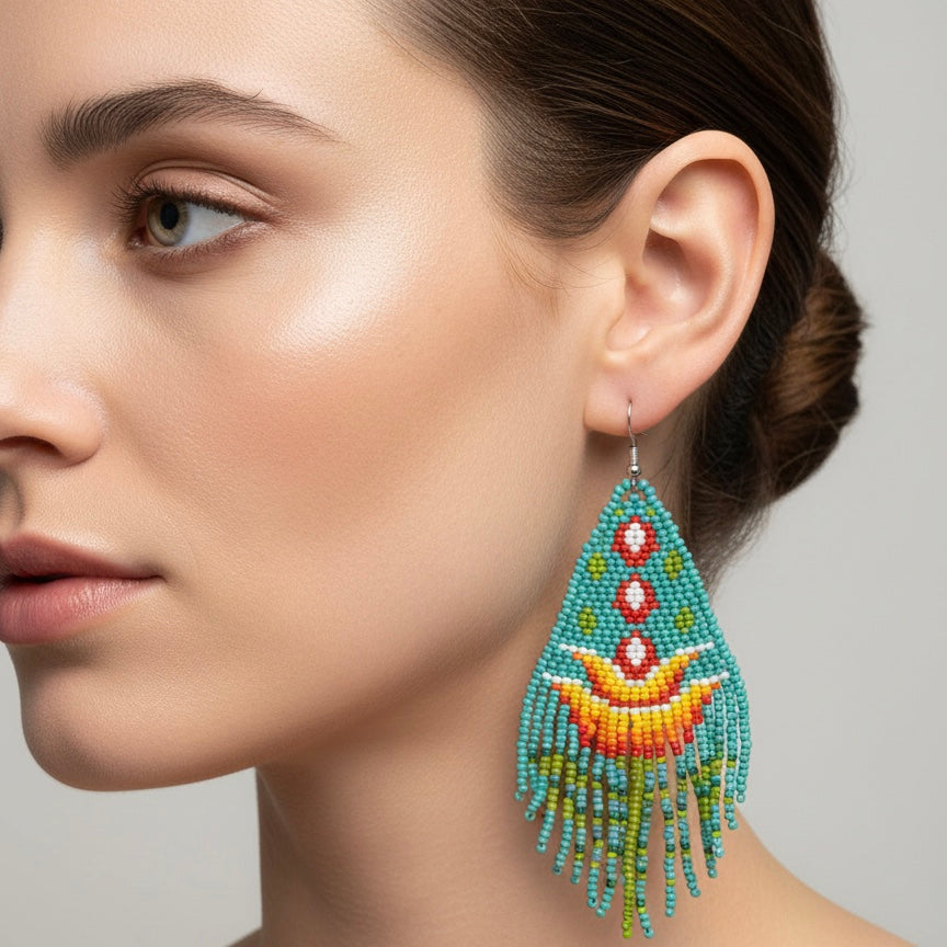 Turquoise/red Flame Blossom Drop Earrings