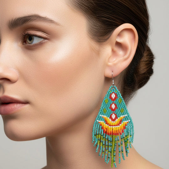 Turquoise/red Flame Blossom Drop Earrings