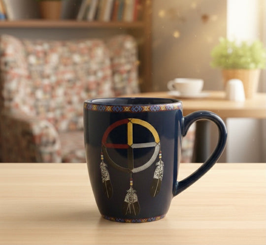 16 Oz Medicine Wheel Ceramic Mug Ceramic Mug Dark blue