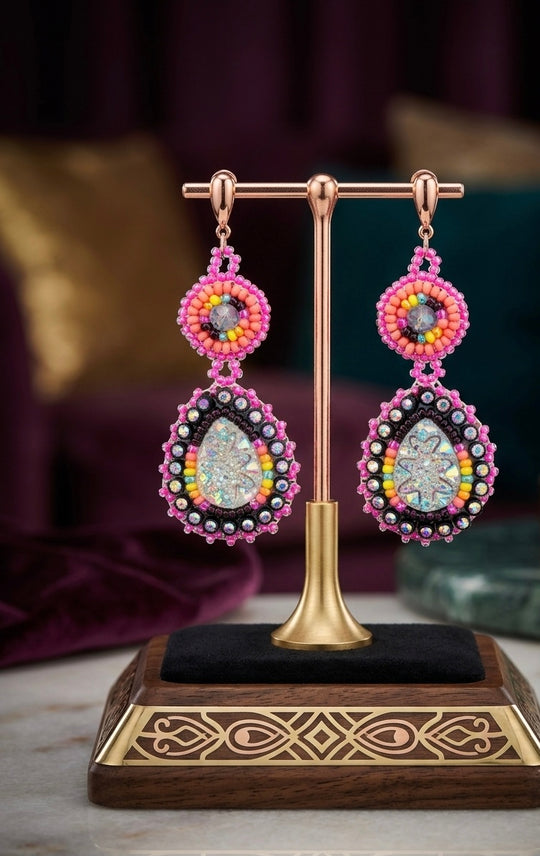 Drop Beaded Earrings pink collection