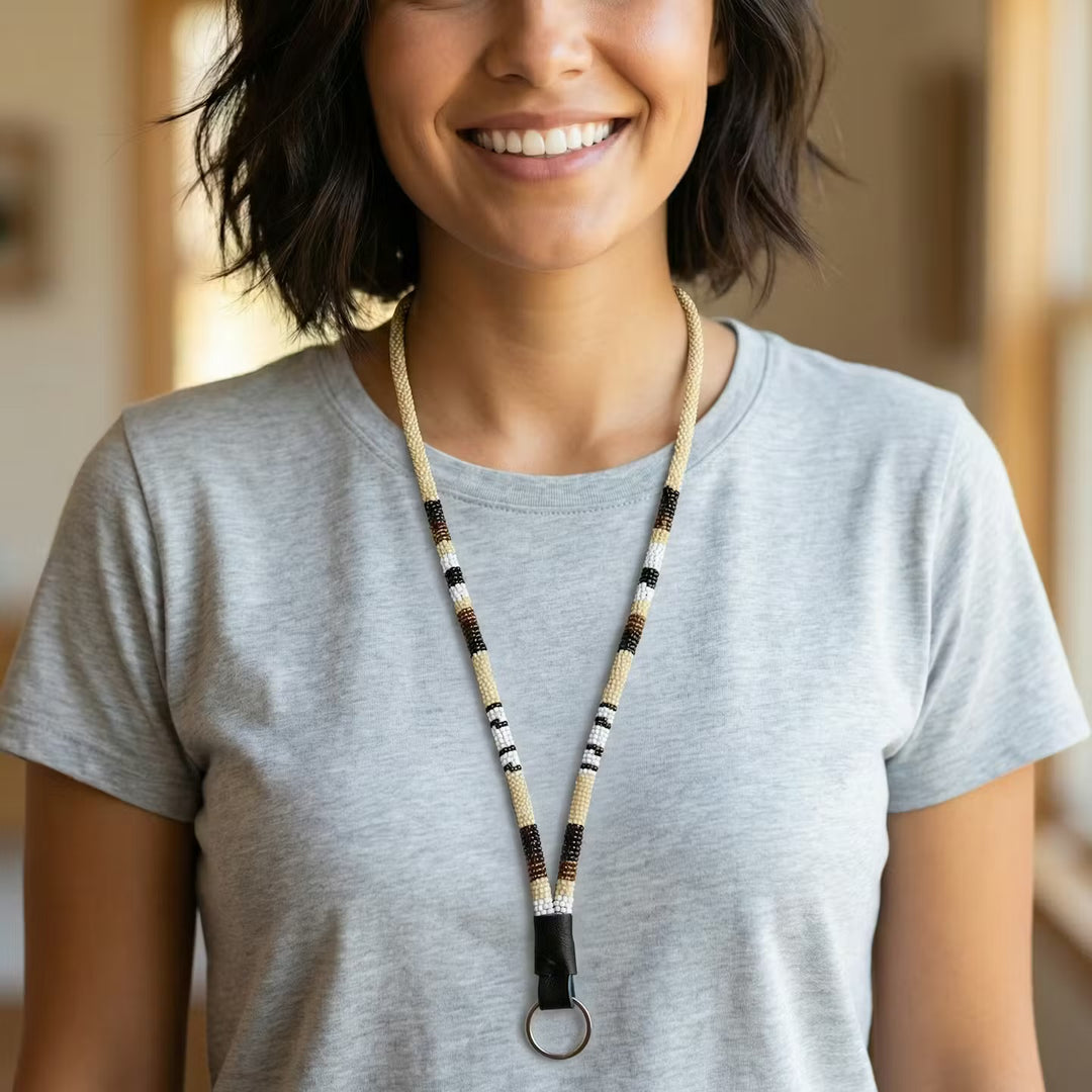 Round Beaded Lanyard(Beige)