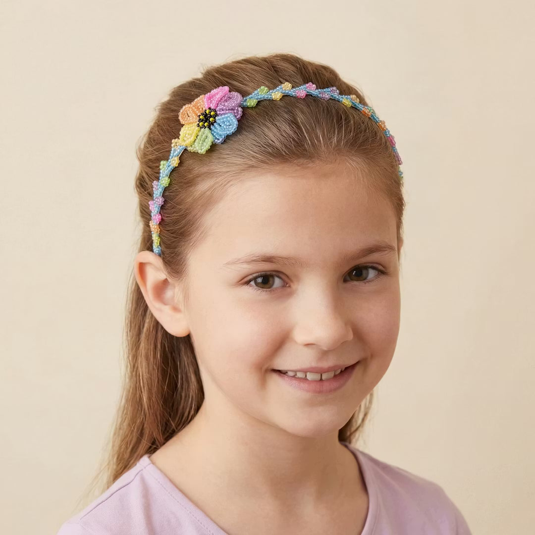 Beaded Headband with Flower Multicolour